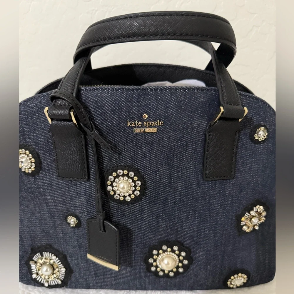 Kate Spade NWOT Embellished Cameron Street Lottie Denim Blue Pearls Orig $348 - Picture 4 of 14